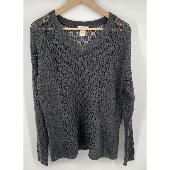 Sundance Linen Sweater Knit Top Crochet Pullover Gray Size Small - Picture 1 of 3